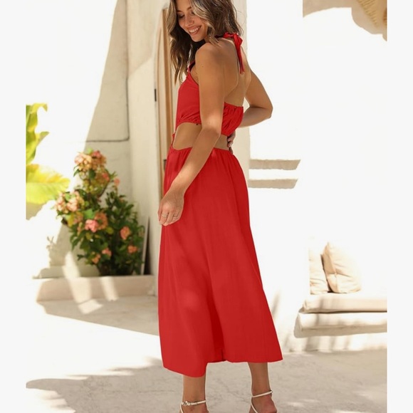 DEEP SELF Women's Summer Midi Dress Sleeveless Halter Neck Long Dress Casul - Picture 5 of 6